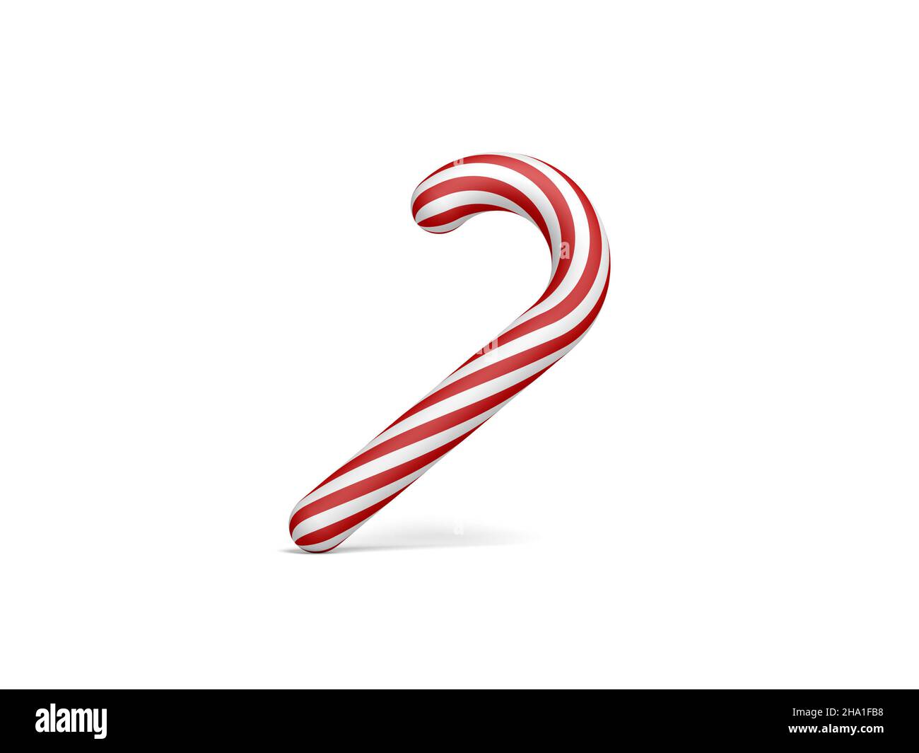 Caña de caramelo aislada en color blanco. Blanco y rojo. ilustración 3d. Foto de stock