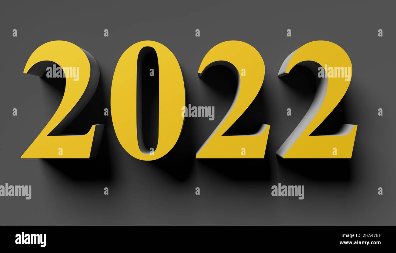 Número 2022 para vacaciones de Año Nuevo sobre fondo dack. 3d renderizado Foto de stock