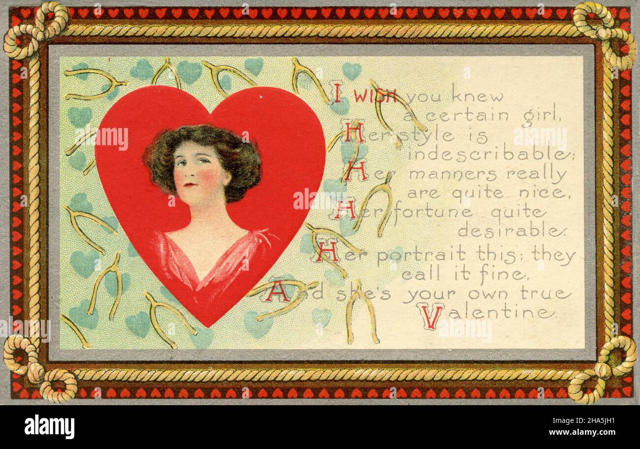 Tarjeta de San Valentín: Retrato de mujer en el corazón , (postal, ) Foto de stock