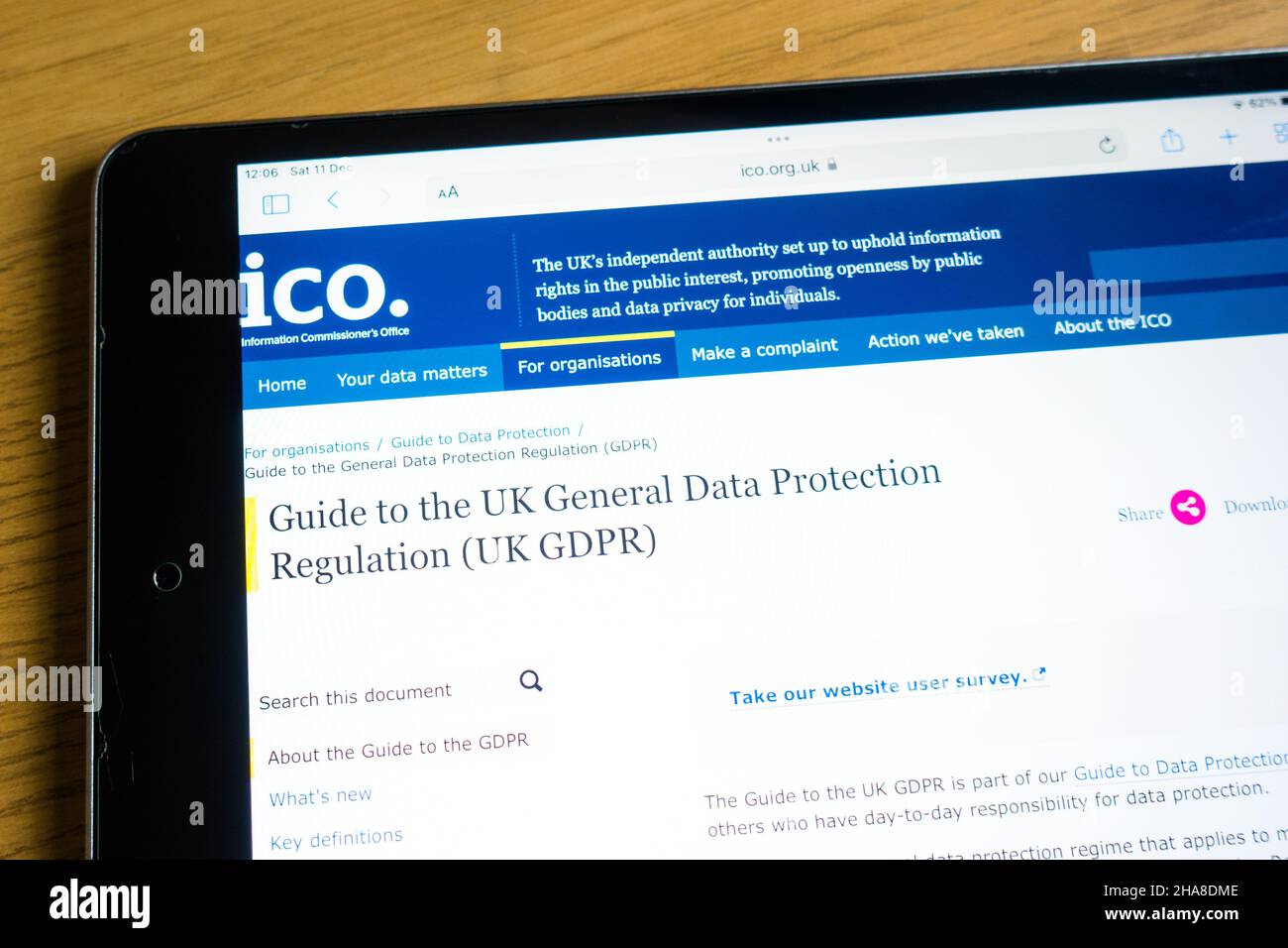 Oficina del Comisionado de Información de la OIC El organismo público no departamental responsable de la protección y regulación de datos en el Reino Unido Foto de stock
