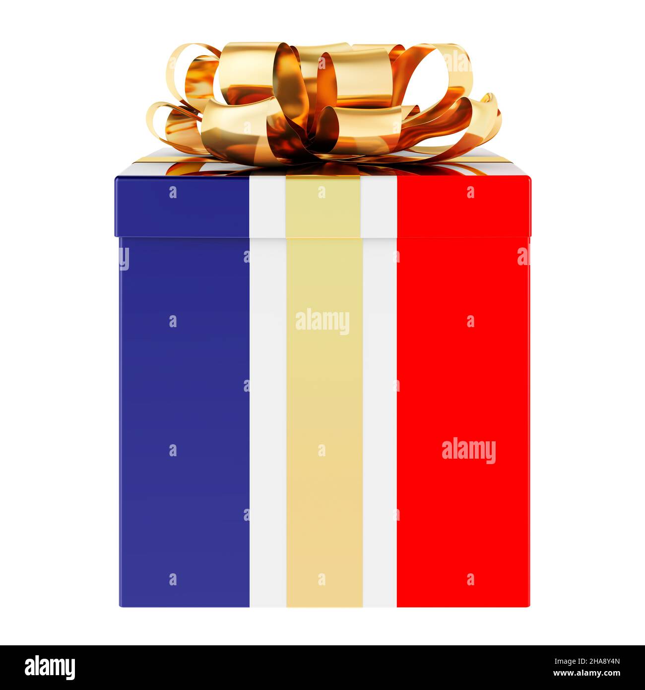 Caja de regalo con bandera francesa. Vacaciones en Francia, concepto. 3D  Representación aislada sobre fondo blanco Fotografía de stock - Alamy