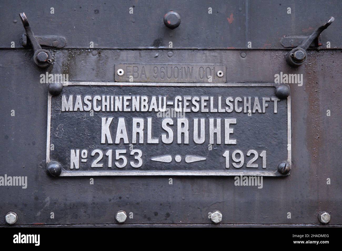Maschinenbau-Gesellschaft Karlsruhe 1921, Placa Locomotive Foto de stock
