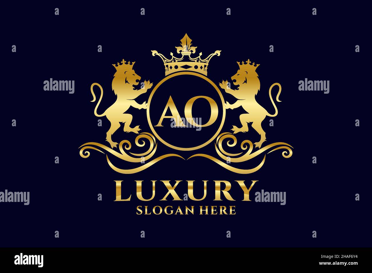 AO Letter Lion Royal Logotipo de lujo en arte vectorial para proyectos de promoción de marca de lujo y otra ilustración vectorial. Ilustración del Vector
