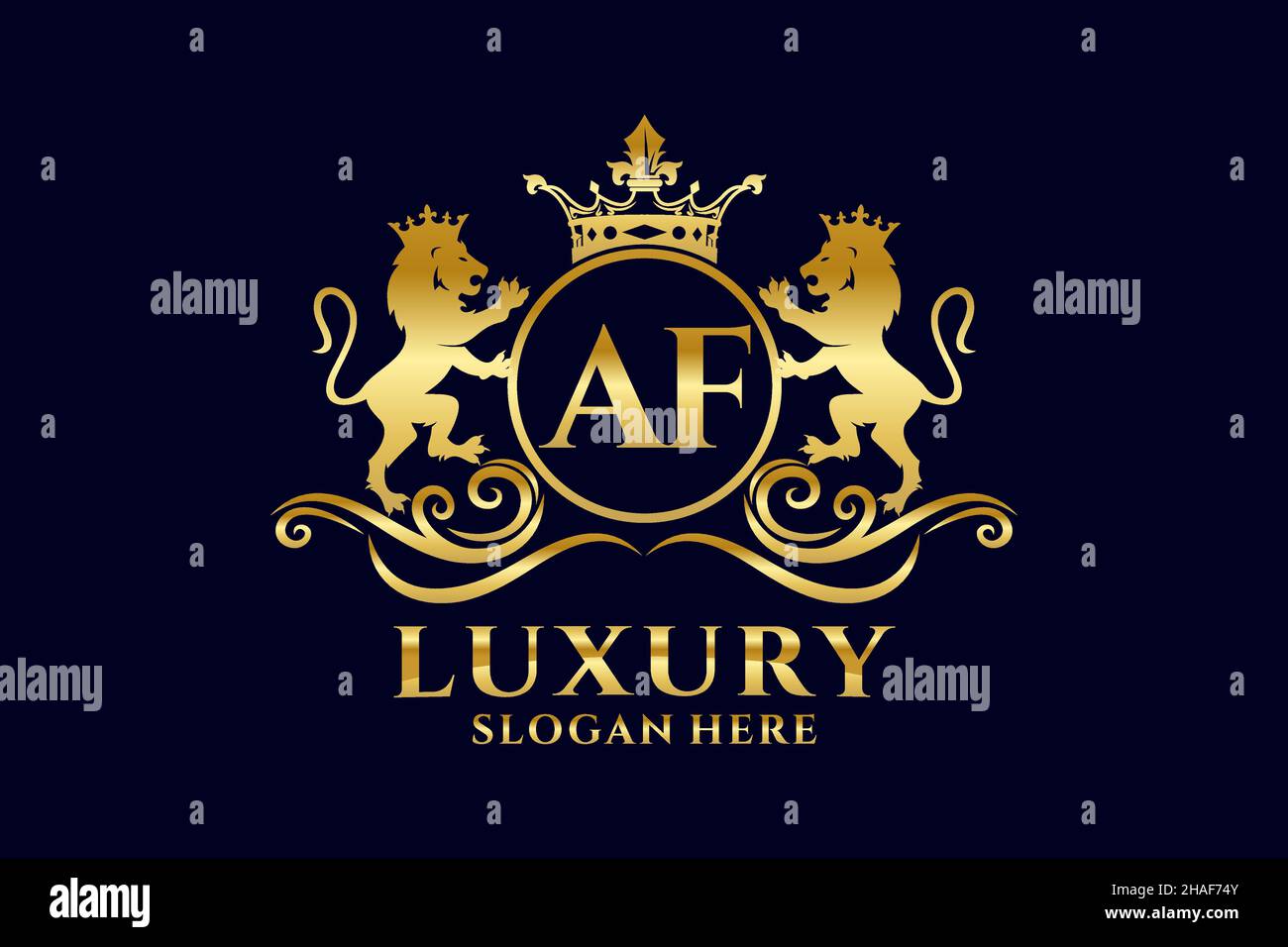 AF Letter Lion Royal Luxury Logotipo de diseño vectorial para proyectos de promoción de marca de lujo y otras ilustraciones vectoriales. Ilustración del Vector