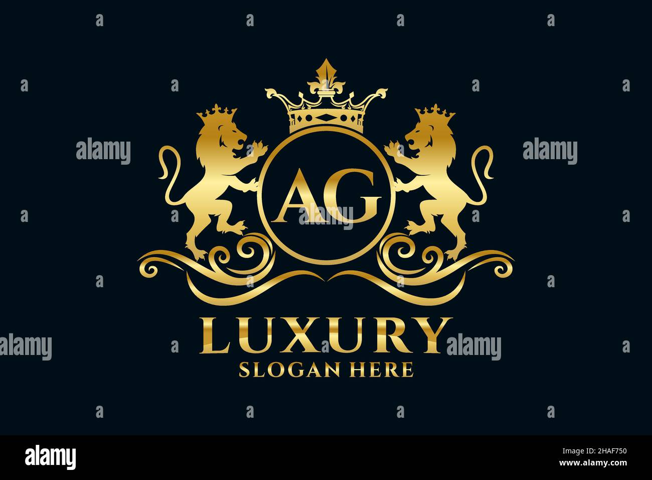 AG Letter Lion Royal Logotipo de lujo en arte vectorial para proyectos de promoción de marca de lujo y otras ilustraciones vectoriales. Ilustración del Vector