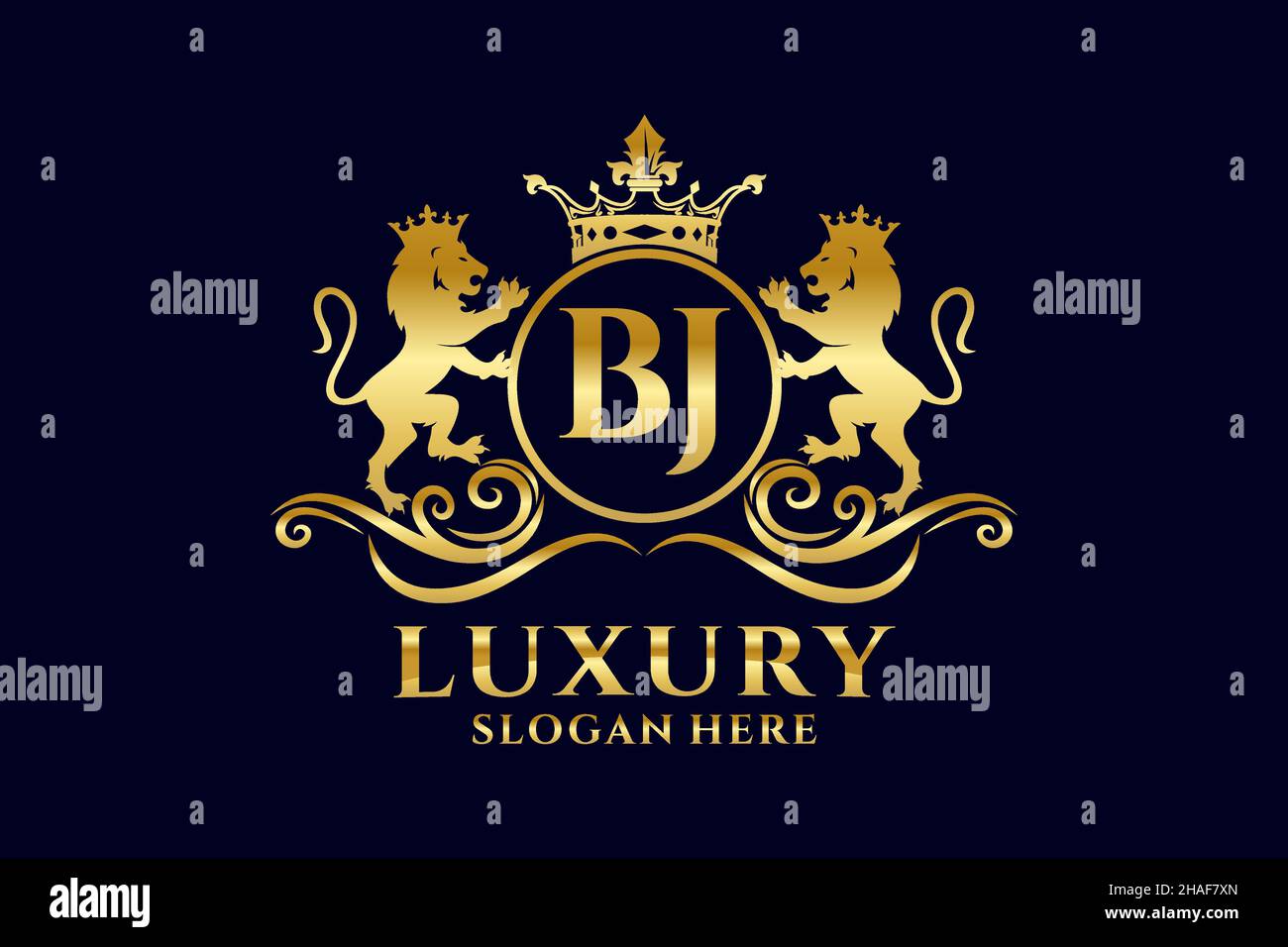 BJ Letter Lion Royal Logotipo de lujo en arte vectorial para proyectos de promoción de marca de lujo y otra ilustración vectorial. Ilustración del Vector