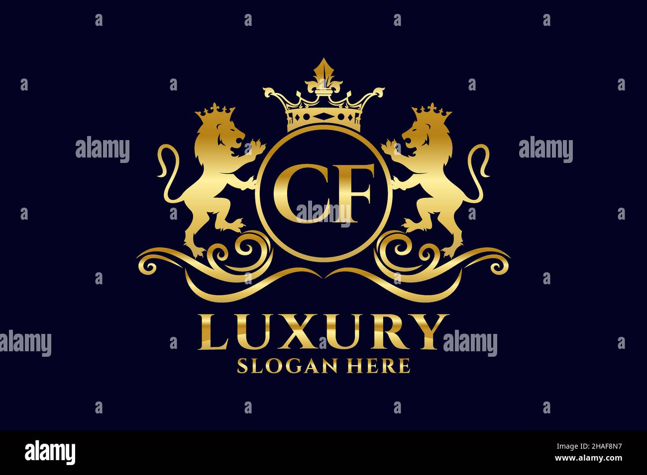CF Letter Lion Royal Luxury Logotipo de diseño vectorial para proyectos de promoción de marca de lujo y otras ilustraciones vectoriales. Ilustración del Vector