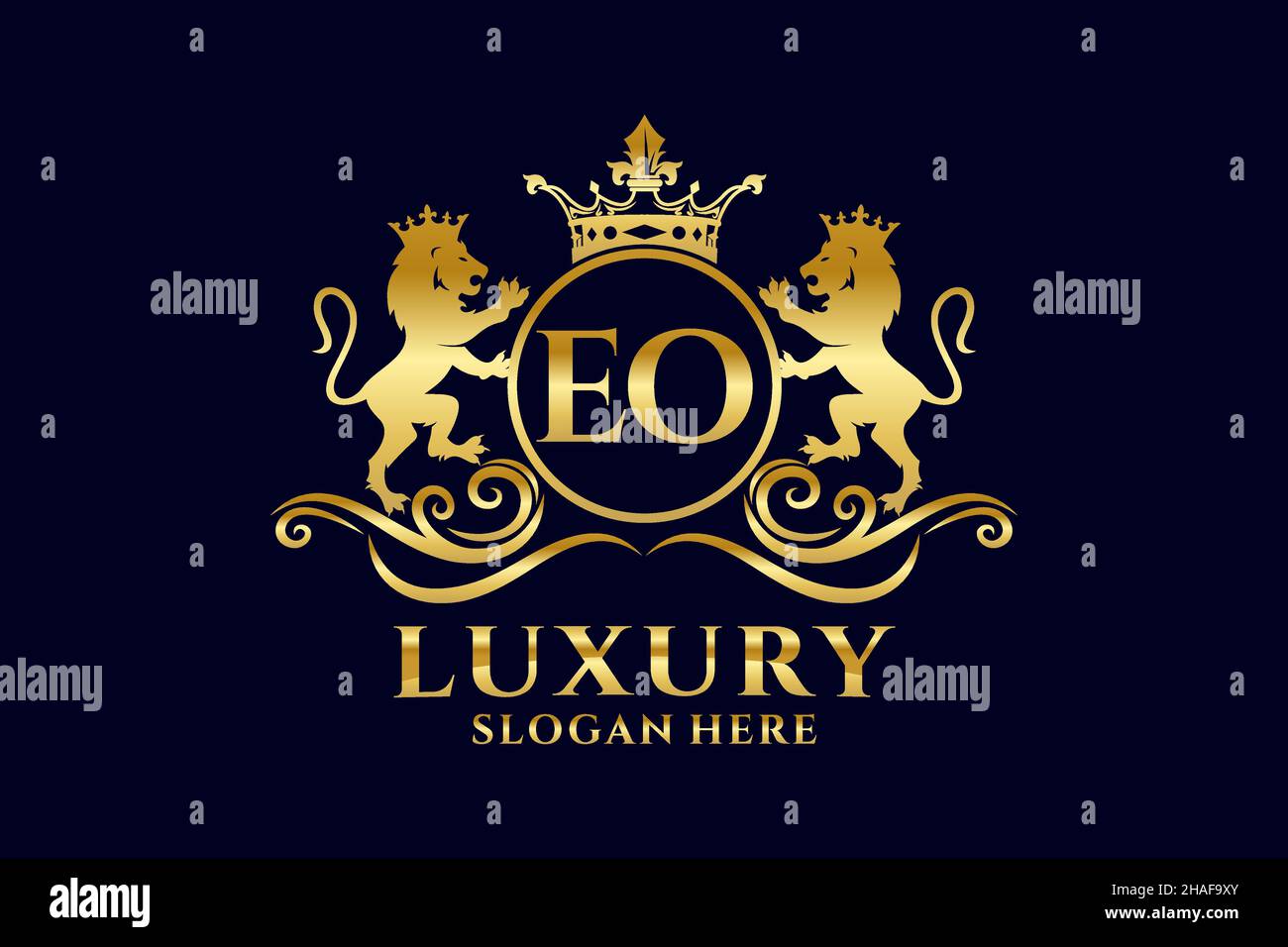 EO Letter Lion Royal Luxury Logotipo de diseño vectorial para proyectos de promoción de marca de lujo y otras ilustraciones vectoriales. Ilustración del Vector