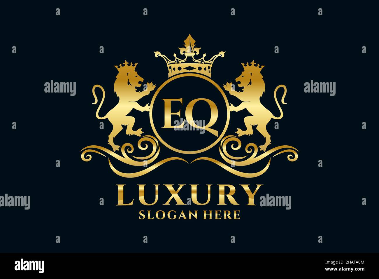 EQ Letter Lion Royal Luxury Logotipo de diseño vectorial para proyectos de promoción de marca de lujo y otras ilustraciones vectoriales. Ilustración del Vector