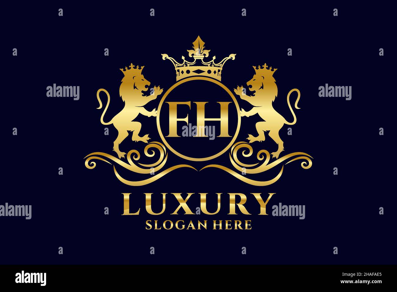 FH Letter Lion Royal Logotipo de lujo en arte vectorial para proyectos de promoción de marca de lujo y otra ilustración vectorial. Ilustración del Vector