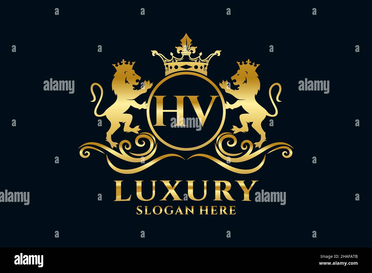 HV Letter Lion Royal Logotipo de lujo en arte vectorial para proyectos de promoción de marca de lujo y otra ilustración vectorial. Ilustración del Vector