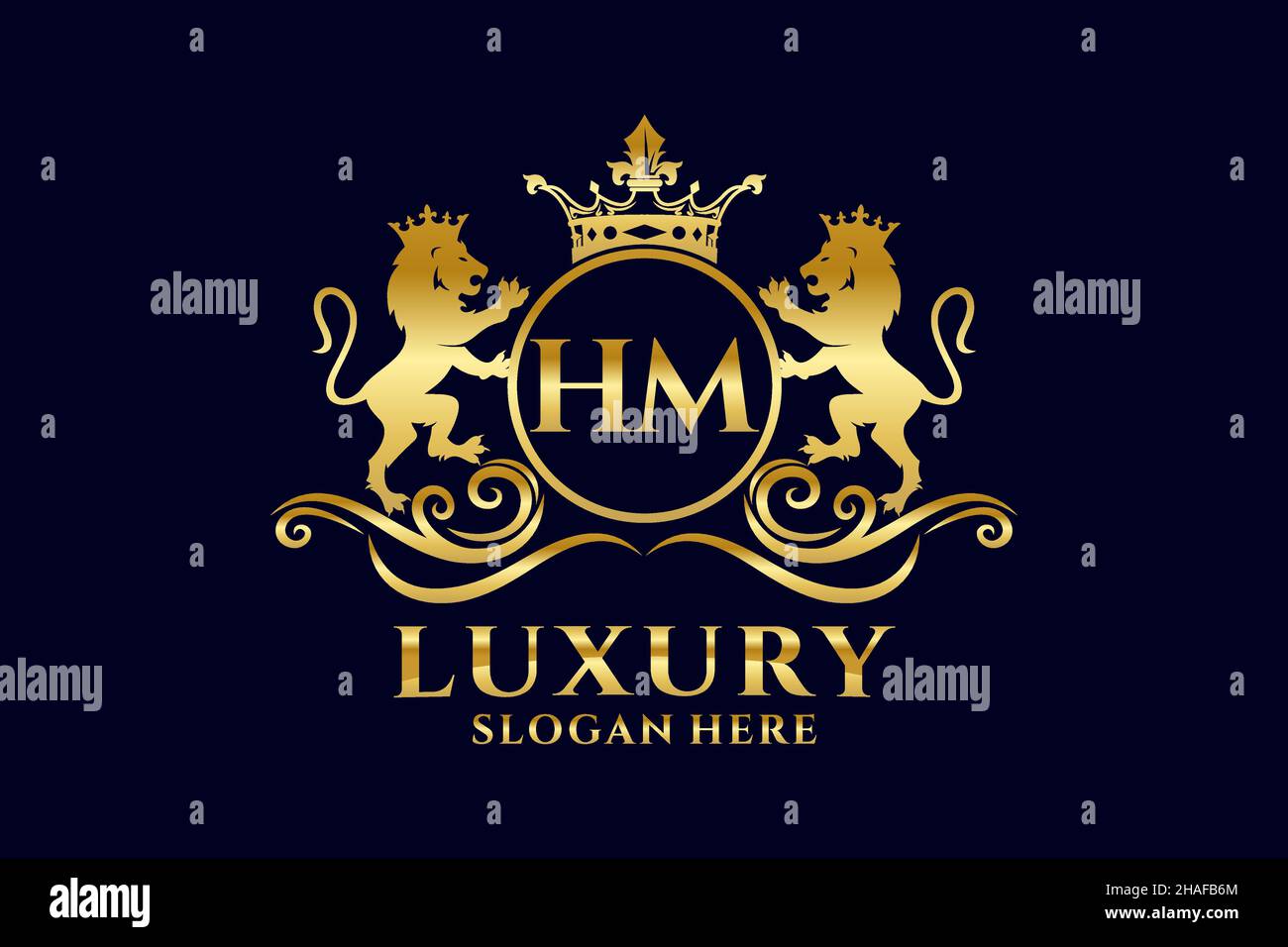 HM Letter Lion Royal Luxury Logotipo de diseño vectorial para proyectos de promoción de marca de lujo y otras ilustraciones vectoriales. Ilustración del Vector