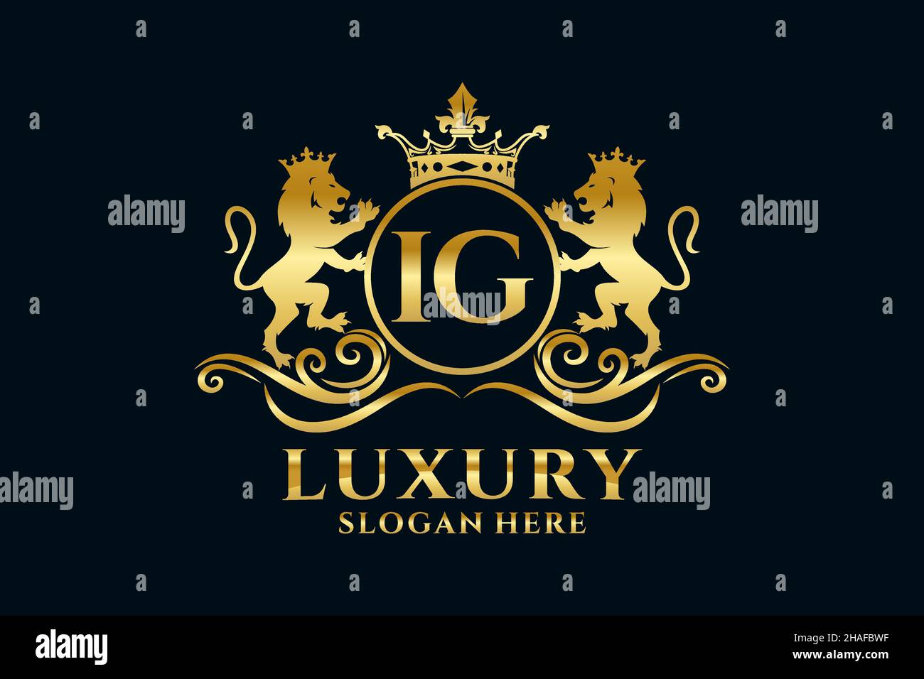 IG Letter Lion Royal Luxury Logotipo de diseño vectorial para proyectos de promoción de marca de lujo y otras ilustraciones vectoriales. Ilustración del Vector