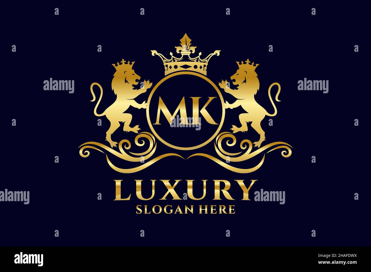 MK Letter Lion Royal Logotipo de lujo en arte vectorial para proyectos de promoción de marca de lujo y otra ilustración vectorial. Ilustración del Vector