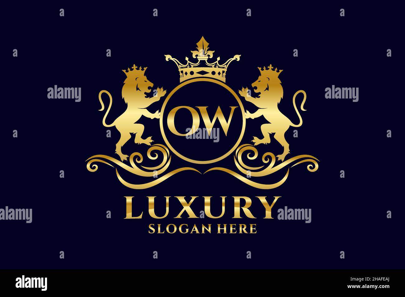 Carta OW Lion Royal Luxury Logotipo de diseño vectorial para proyectos de promoción de marca de lujo y otras ilustraciones vectoriales. Ilustración del Vector