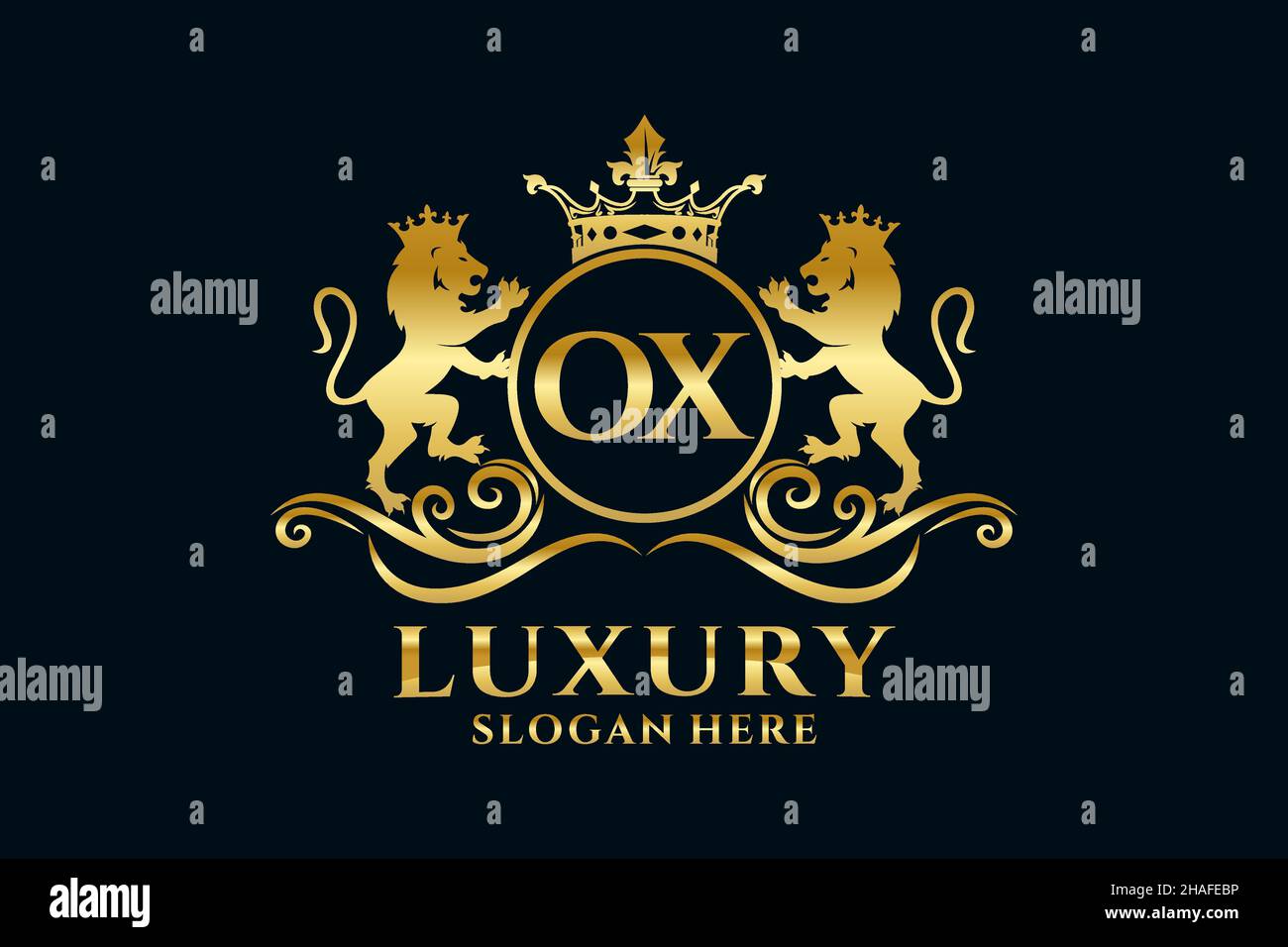 Plantilla de logotipo DE lujo DE la letra DE OX Lion Royal en arte vectorial para proyectos de promoción de marca de lujo y otra ilustración vectorial. Ilustración del Vector