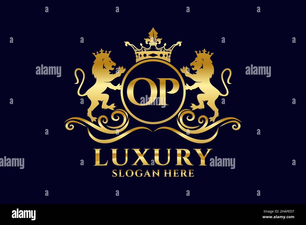 OP Letter Lion Royal Logotipo de lujo en arte vectorial para proyectos de promoción de marca de lujo y otra ilustración vectorial. Ilustración del Vector