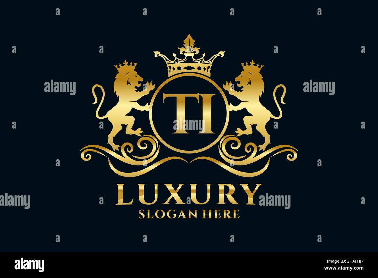 TI Letter Lion Royal Luxury Logotipo de diseño vectorial para proyectos de promoción de marca de lujo y otras ilustraciones vectoriales. Ilustración del Vector