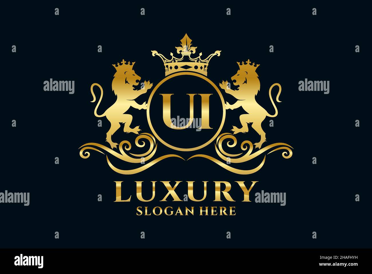 UI Letter Lion Royal Luxury Logotipo en arte vectorial para proyectos de promoción de marca de lujo y otras ilustraciones vectoriales. Ilustración del Vector