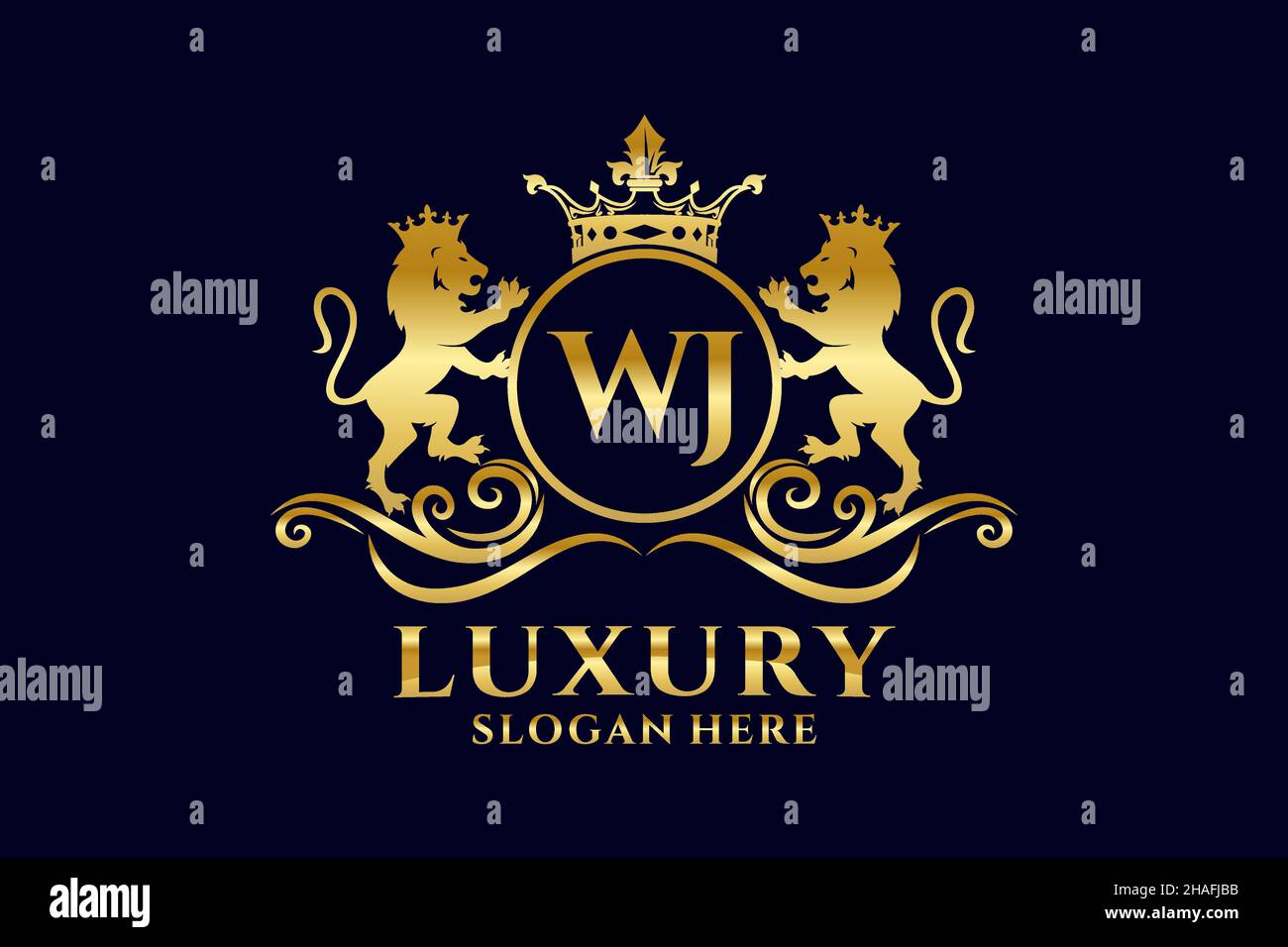 WJ Letter Lion Royal Logotipo de lujo en arte vectorial para proyectos de promoción de marca de lujo y otra ilustración vectorial. Ilustración del Vector