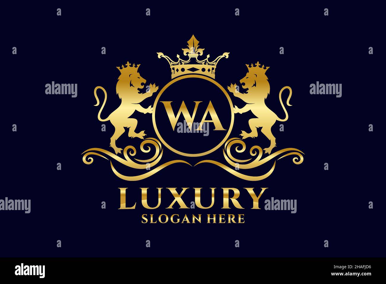 WA Letter Lion Royal Logotipo de lujo en arte vectorial para proyectos de promoción de marca de lujo y otra ilustración vectorial. Ilustración del Vector