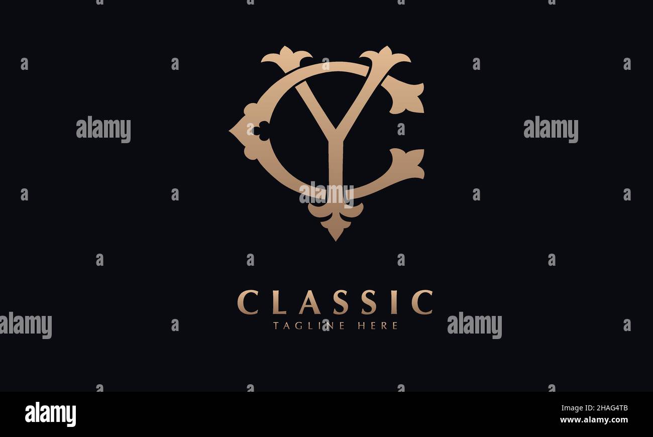 Ilustración del alfabeto CY o YC Plantilla de logotipo de vector monograma en color real clásico y fondo negro Ilustración del Vector