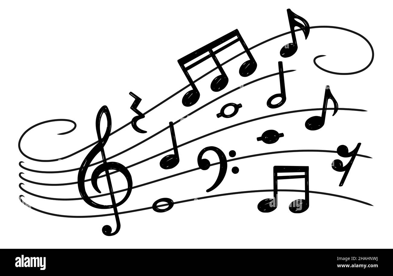 Ondas de notas musicales. Música de notas de orquesta, partitura de  canciones. Sonido abstracto, fondo de pantalla de creatividad para el  músico. Clef y negro muicamente signos vector swanky Imagen Vector de