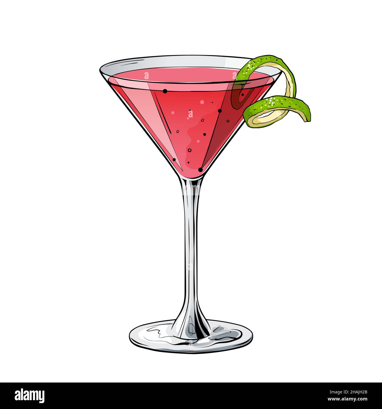 Cóctel cosmopolita, bebida alcohólica a mano. Ilustración vectorial sobre  fondo blanco Imagen Vector de stock - Alamy