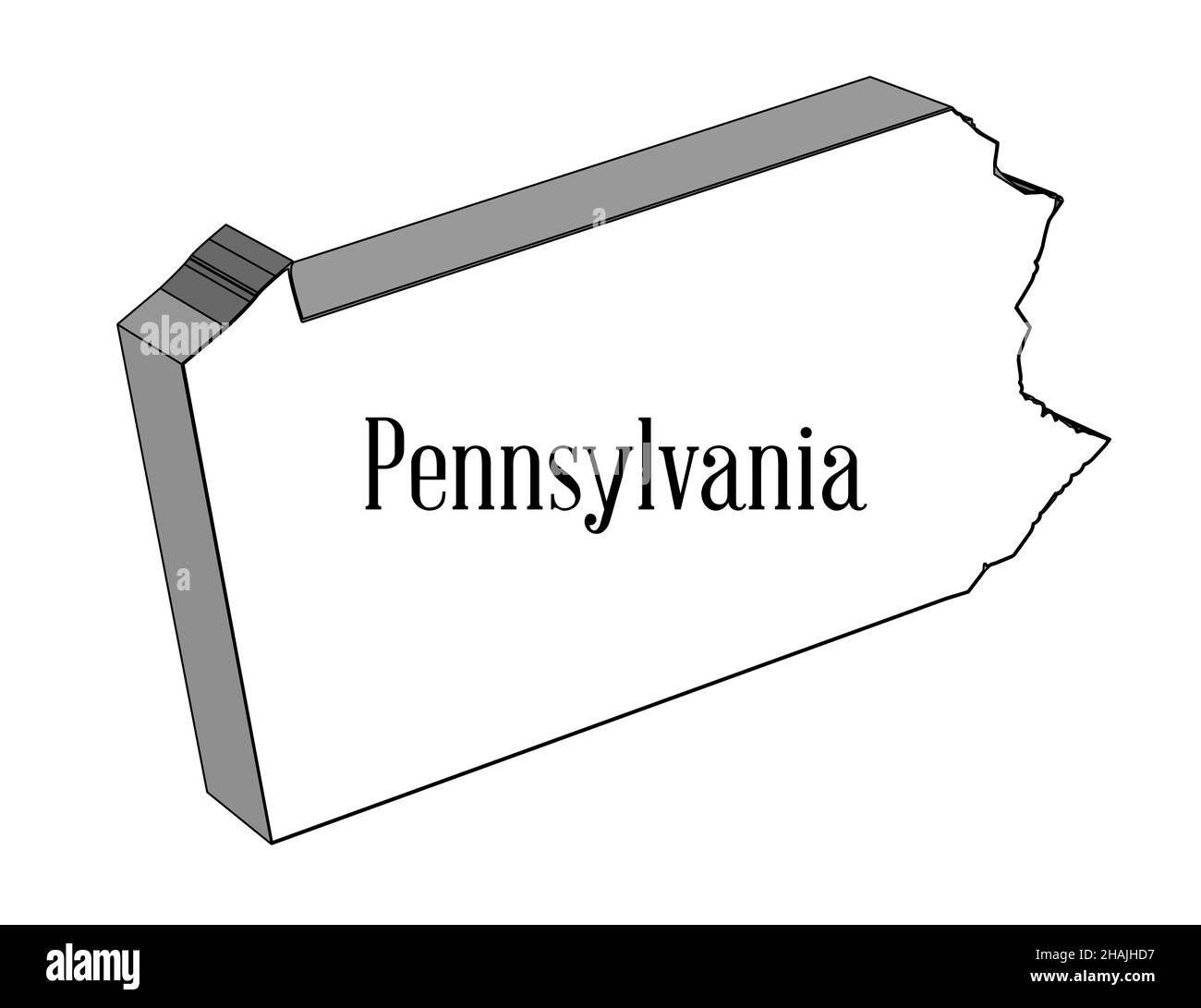 Contorno 3D mapa del estado de Pennsylvania sobre fondo blanco