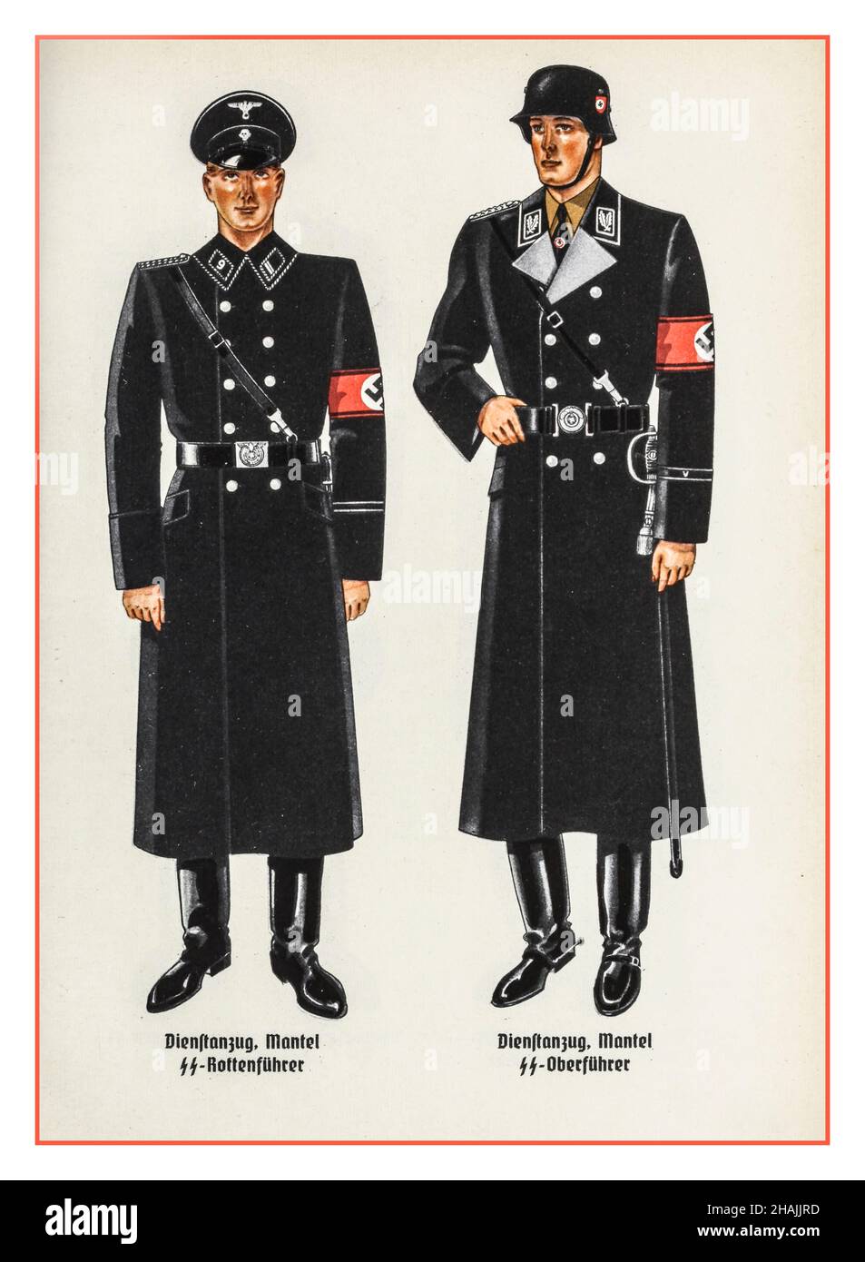 Vintage 1930s ILUSTRACIÓN DE REFERENCIA DEL UNIFORME NAZI ORGANIZATIONSBUCH  DER NSDAP 1943 Tafel 47 Schutzstaffel SS Uniform Diestanzug Mantel  (SS-Rottenführer SS-Oberführer) Manual oficial de referencia del uniforme y  la insignia nazis Fotografía