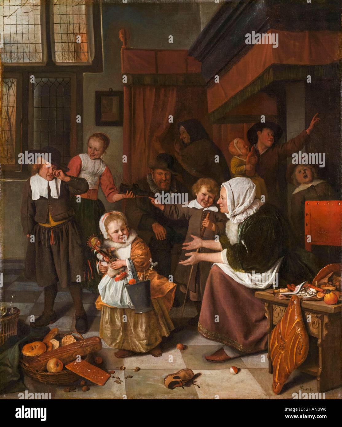 La Fiesta de San Nicolás, pintura de Jan Steen, 1665-1668 Foto de stock