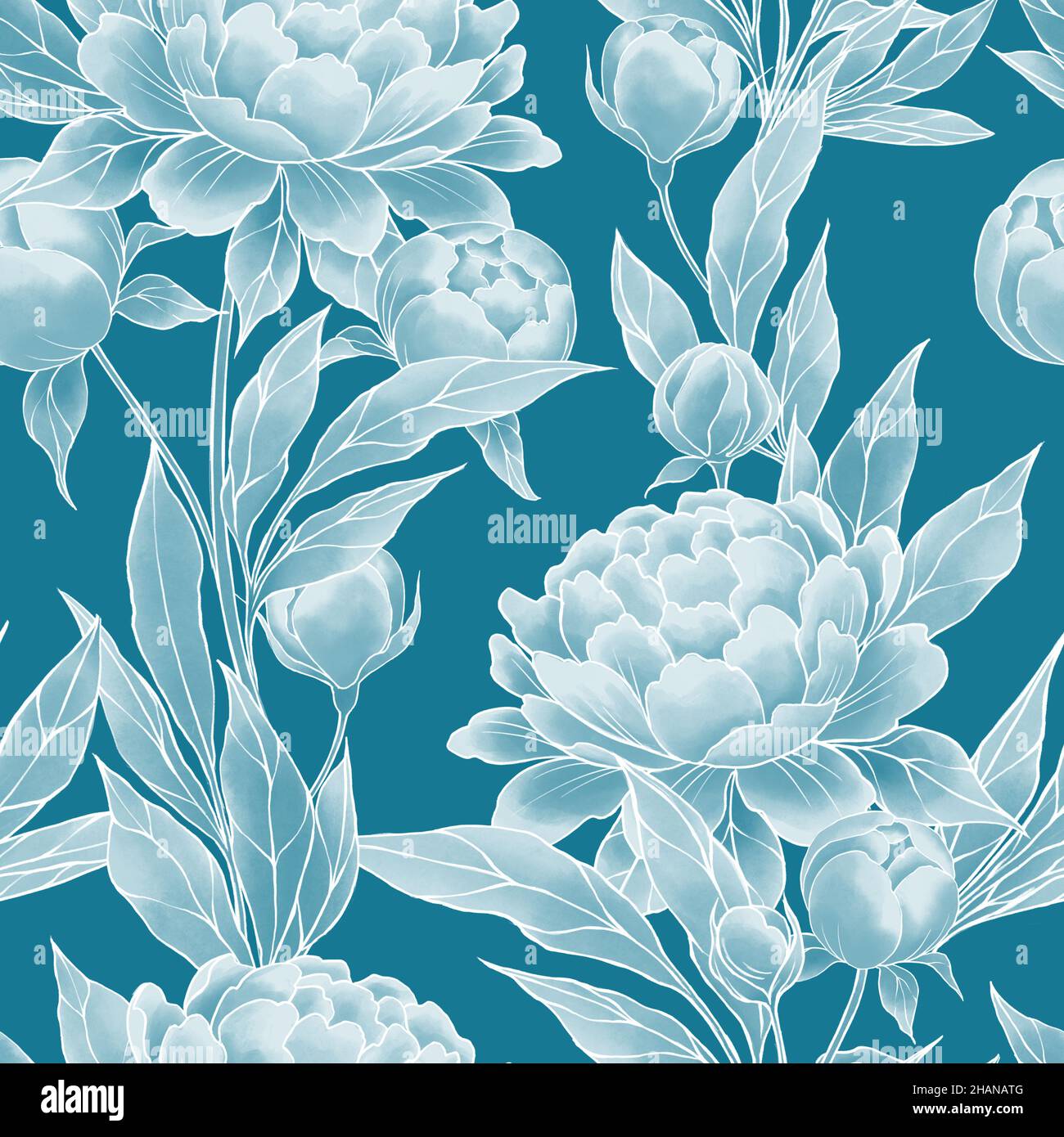 Peonías azules con diseño floral sin costuras. Flores de estilo oriental  vintage Fotografía de stock - Alamy