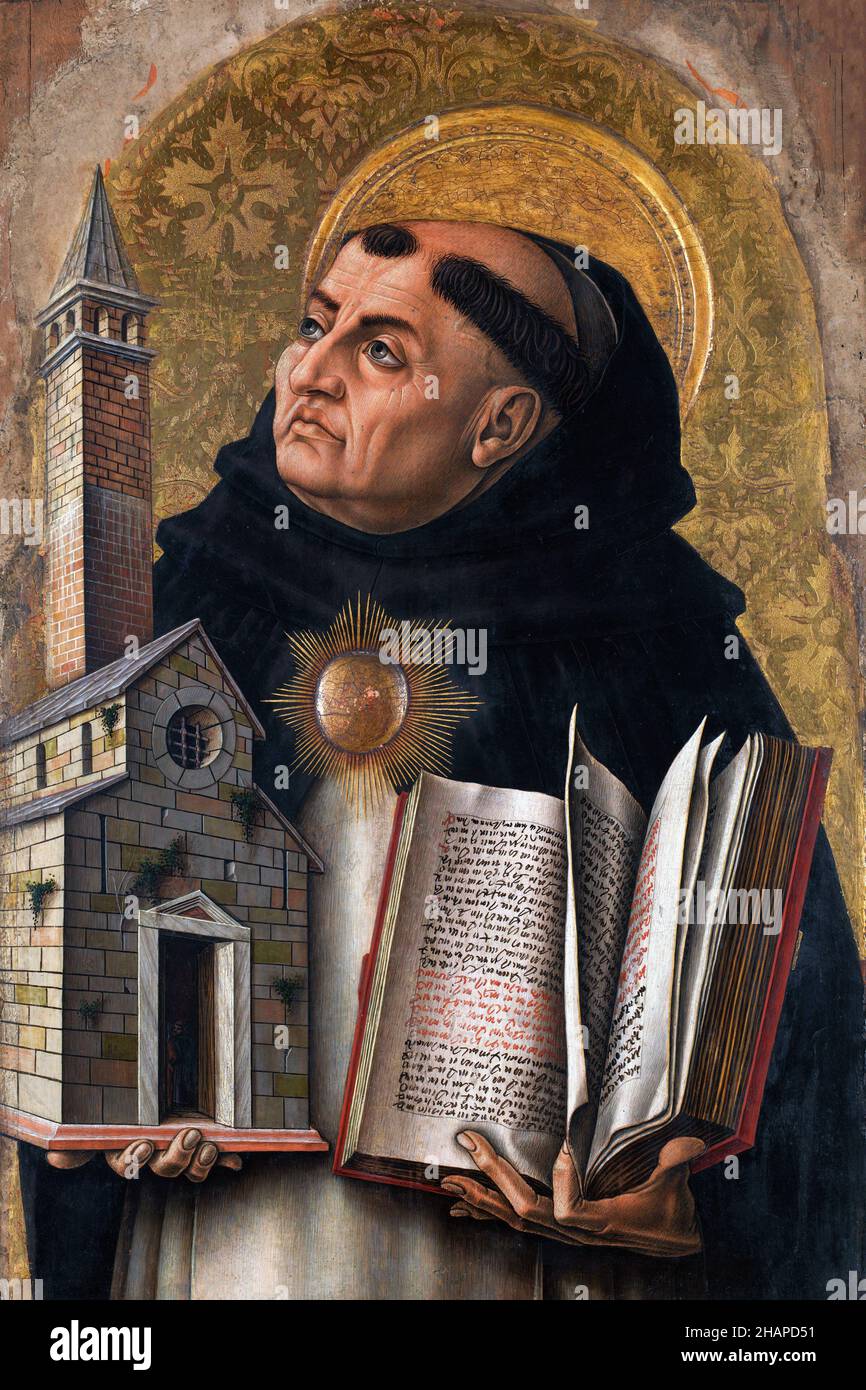 Santo Tomás de Aquino (1225-1274) de Carlo Crivelli (c.1430-1435 - c.1495), temperatura sobre álamo, 1476 Foto de stock