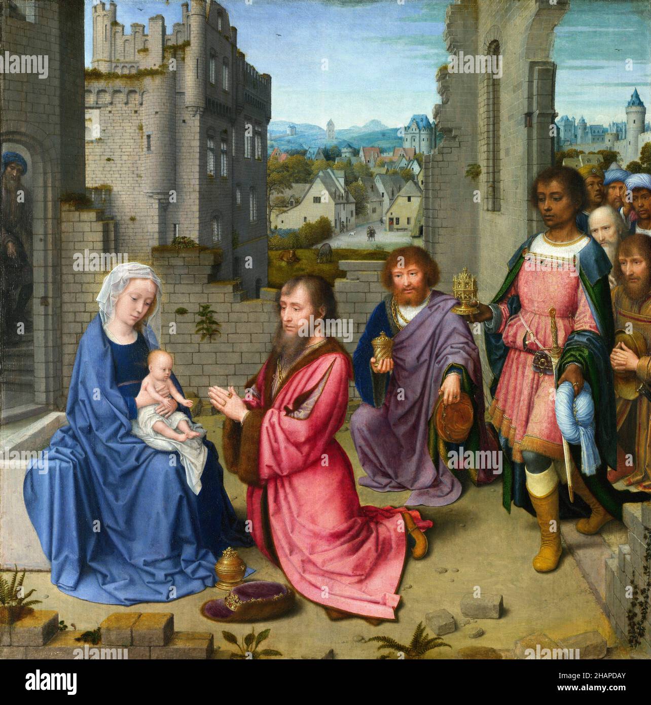 La Adoración de los Reyes por Gerard David (c.1450/60-1523), aceite sobre roble, c. 1515 Foto de stock
