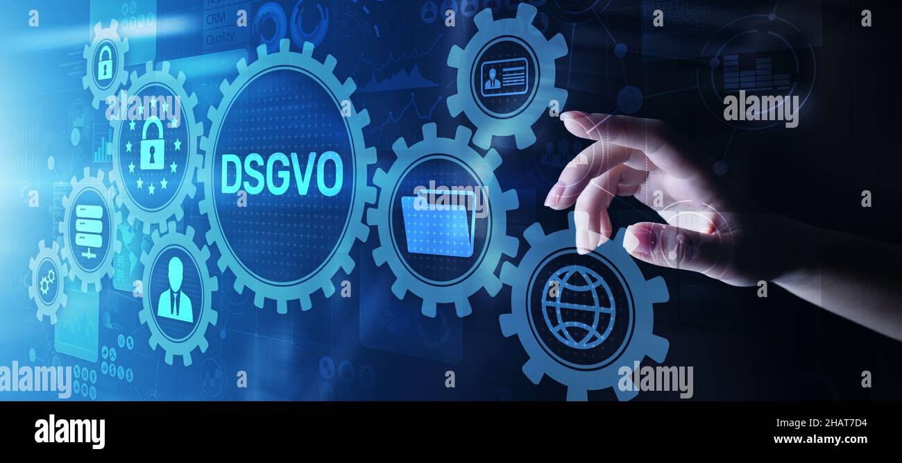 DSGVO, GDPR Reglamento general de protección de datos legislación europea ciberseguridad concepto de privacidad de la información personal en pantalla virtual. Foto de stock