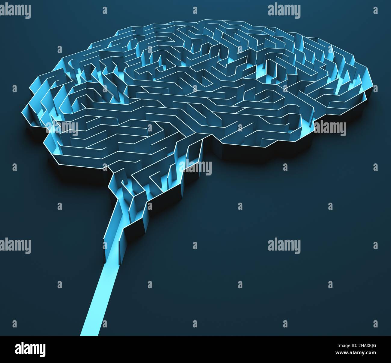 Laberinto en forma de cerebro. Imagen conceptual de la ciencia y la medicina. 3D ilustración con ruta de recorte incluida. Foto de stock