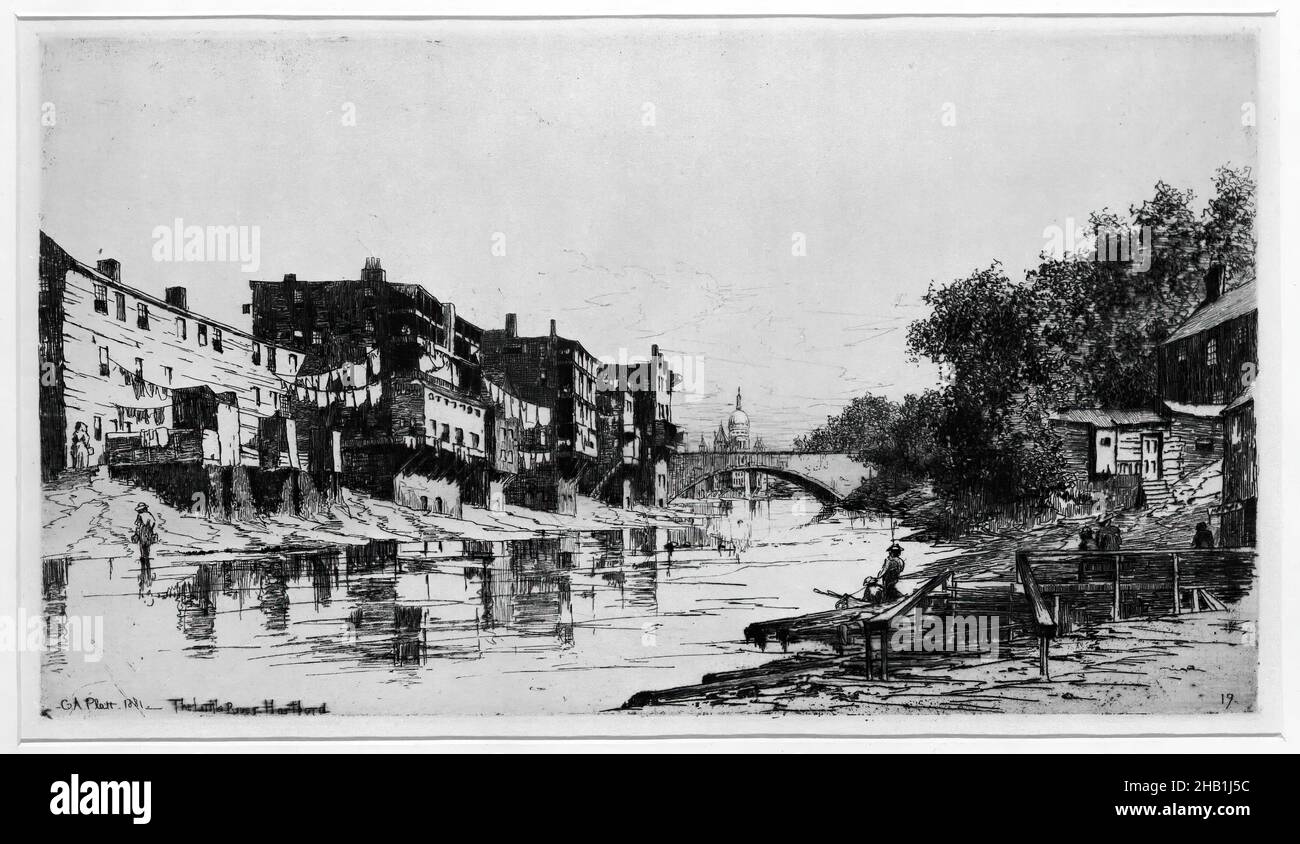 The Little River, Hartford, Charles Adams Platt, American, 1861-1933, Grabado sobre paloma de color crema, 1881, Hoja: 17 5/16 x 22 7/16 pulg., 44 x 57 cm, Siglo 19th, paisaje, río, agua Foto de stock