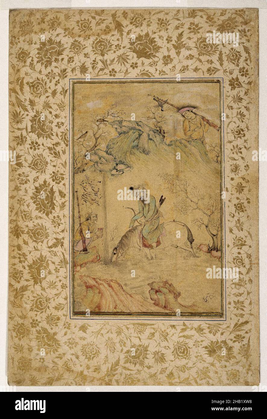 Cazadores en un arroyo, Riza 'Abbasi, persa, activo 1585-1635 