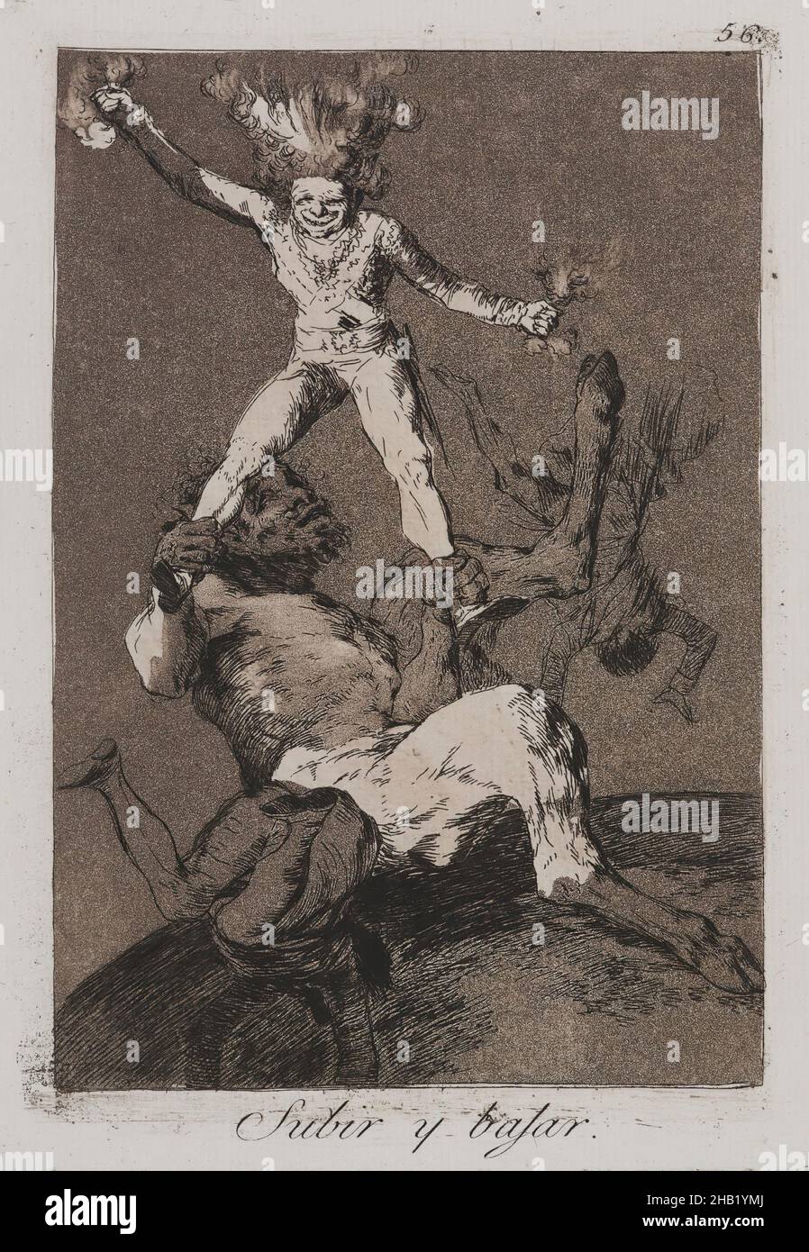 Subir y Caída, Subir y bajar, Los Caprichos, Plato 56, Francisco de Goya y Lucientes, Español, 1746-1828, Grabado y aguatinta sobre papel, España, 1797-1798, Hoja: 11 7/8 x 8 pulg., 30,2 x 20,3 cm, Aguatinta, Grabado, Grabado, Impresión, Sátira, satírica, española Foto de stock