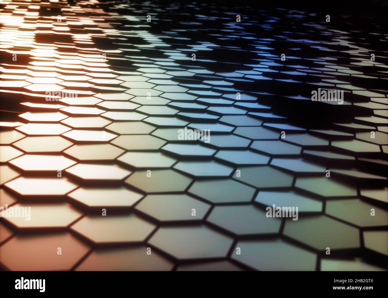 Ilustración 3D de fondo. Imagen abstracta conceptual con estructura hexagonal conexión. Concepto de grafeno. Foto de stock