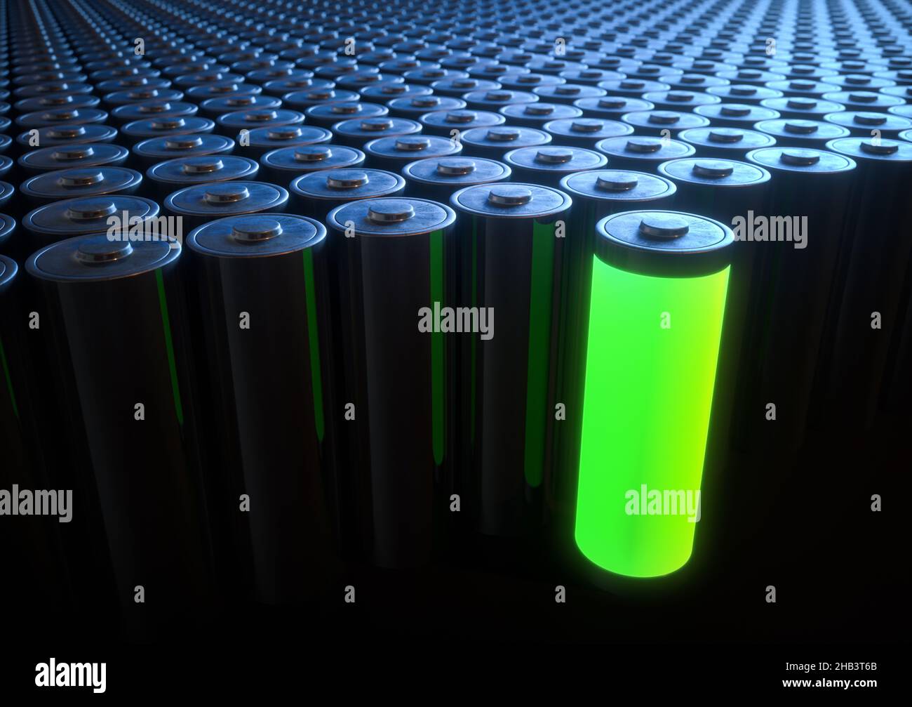 3D ilustración, imagen conceptual del reciclaje de baterías, energía renovable. Foto de stock
