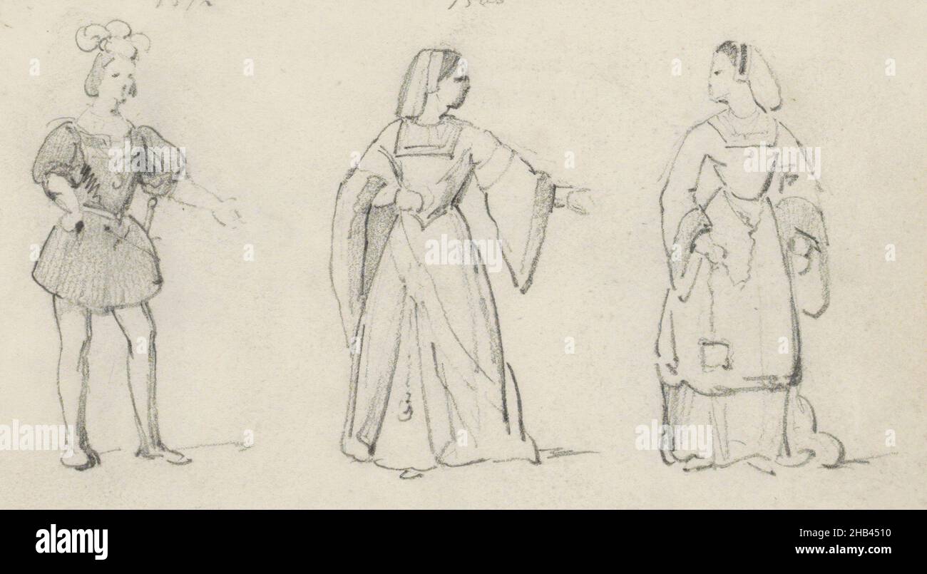 Página 22 Recto de un libro de bocetos con 60 páginas, Hombres y mujeres en traje histórico del período 1500-1512, Willem Hendrik Schmidt, 1819 - 1849 Foto de stock
