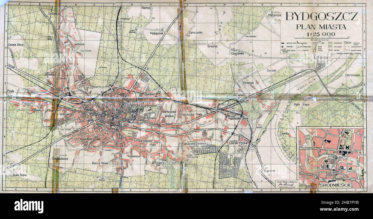 Mapa de Bydgoszcz, Plan Bydgoszcz, Ciudad de Bydgoszcz, Mapa de Old Bydgoszcz, Retro Bydgoszcz Mostrar mapa, Vintage Cartel Bydgoszcz, Bydgoszcz City Plan, Bydgoszcz Maps Foto de stock