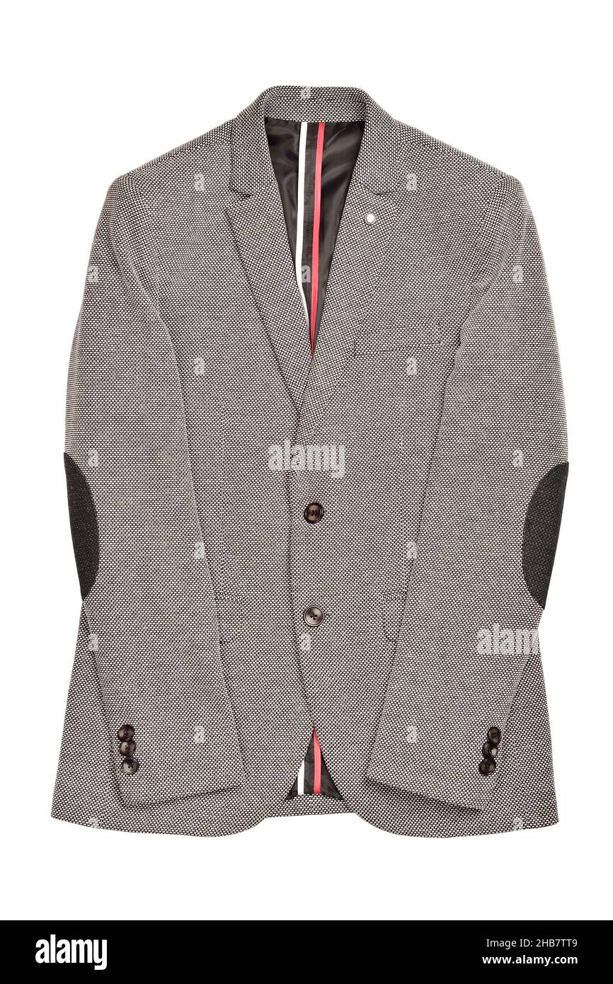 Blazer gris aislado sobre fondo blanco con trazado de recorte, traje de  algodón con coderas Fotografía de stock - Alamy