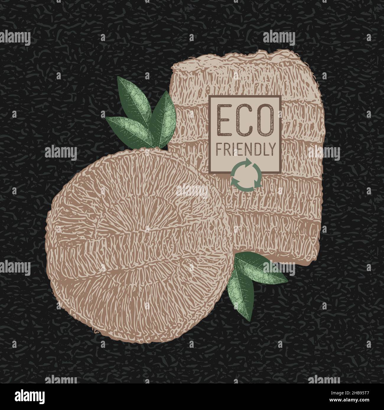 Zacate de baño ecológico, reutilizable, reciclabe. Productos ecológicos, en beneficio del medio ambiente. Ilustración del Vector