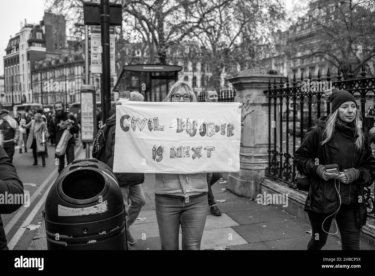 Marcha antivacuna en Londres, 18th de diciembre de 2021 Foto de stock