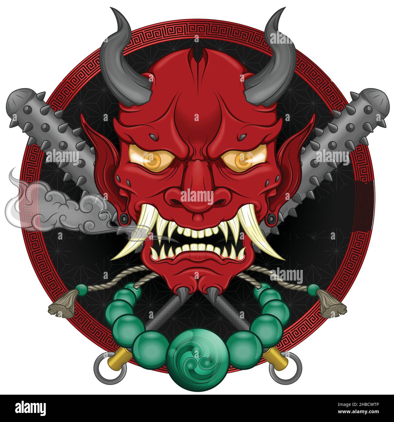 Hannya máscara de diseño vectorial, japonés Oni Demon con kanabo y