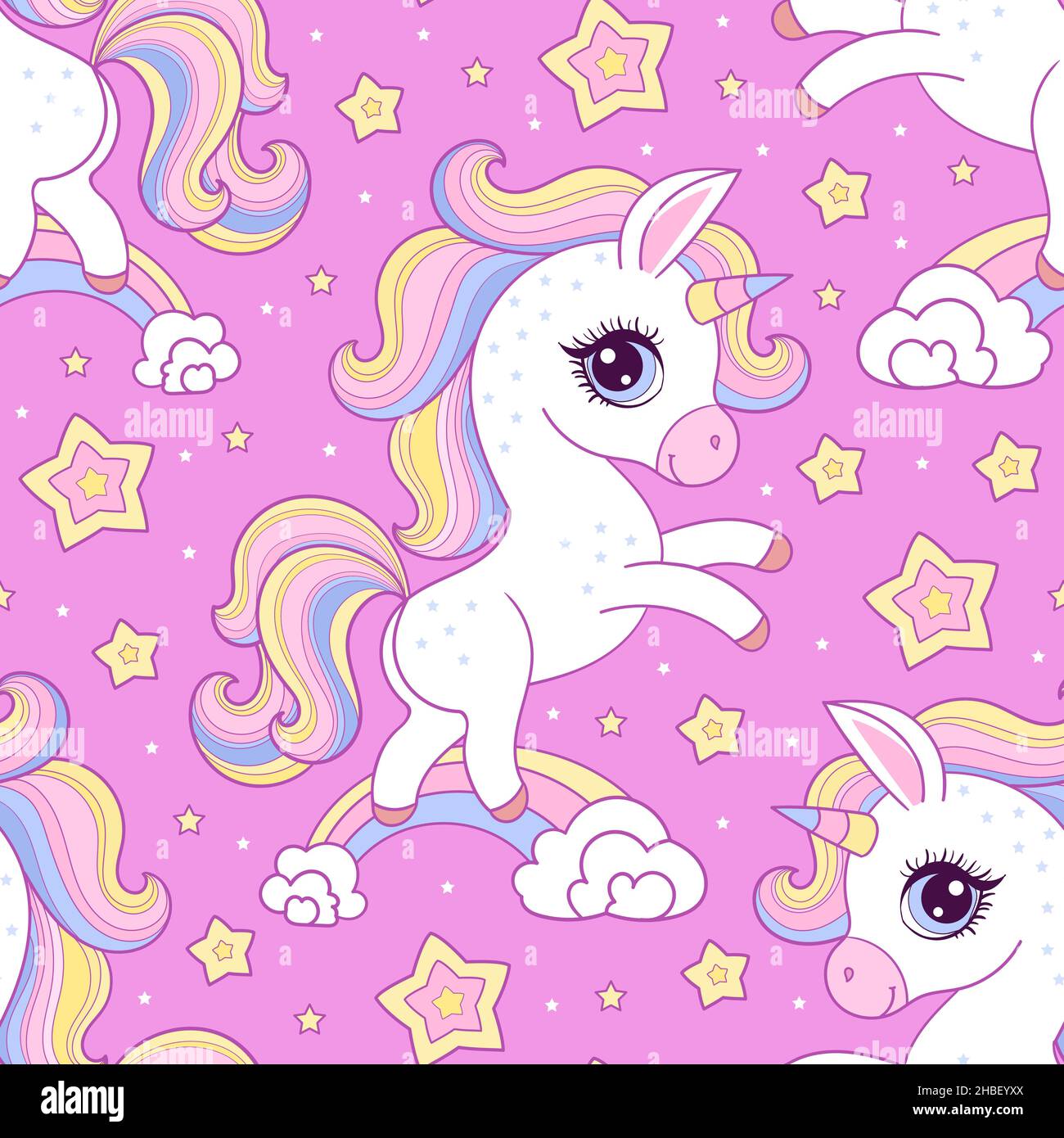 diseño sin costuras con unicornios poni sobre fondo rosa. Vector Imagen  Vector de stock - Alamy