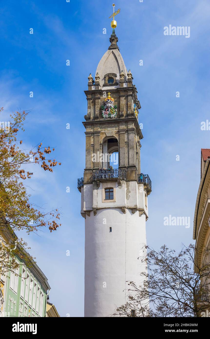 Bautzen, Alta Lusatia, Sajonia, Alemania: La torre Reichen, también conocida como la torre inclinada de Bautzen. Foto de stock