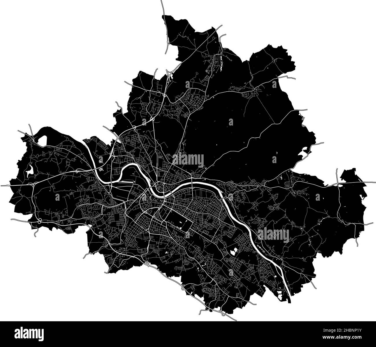 Dresde, Sajonia, Alemania, Alemania, mapa vectorial de alta resolución con límites urbanos y caminos editables. El mapa de la ciudad fue dibujado con áreas blancas y liI Ilustración del Vector